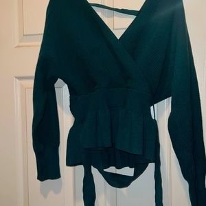 Amazon Green Ruffle Vneck Sweater